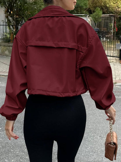 Solid cropped utility jacket zip front relaxed fit