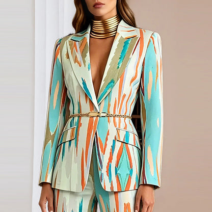 Women's Colorful Printed Blazer & Pants Matching Set