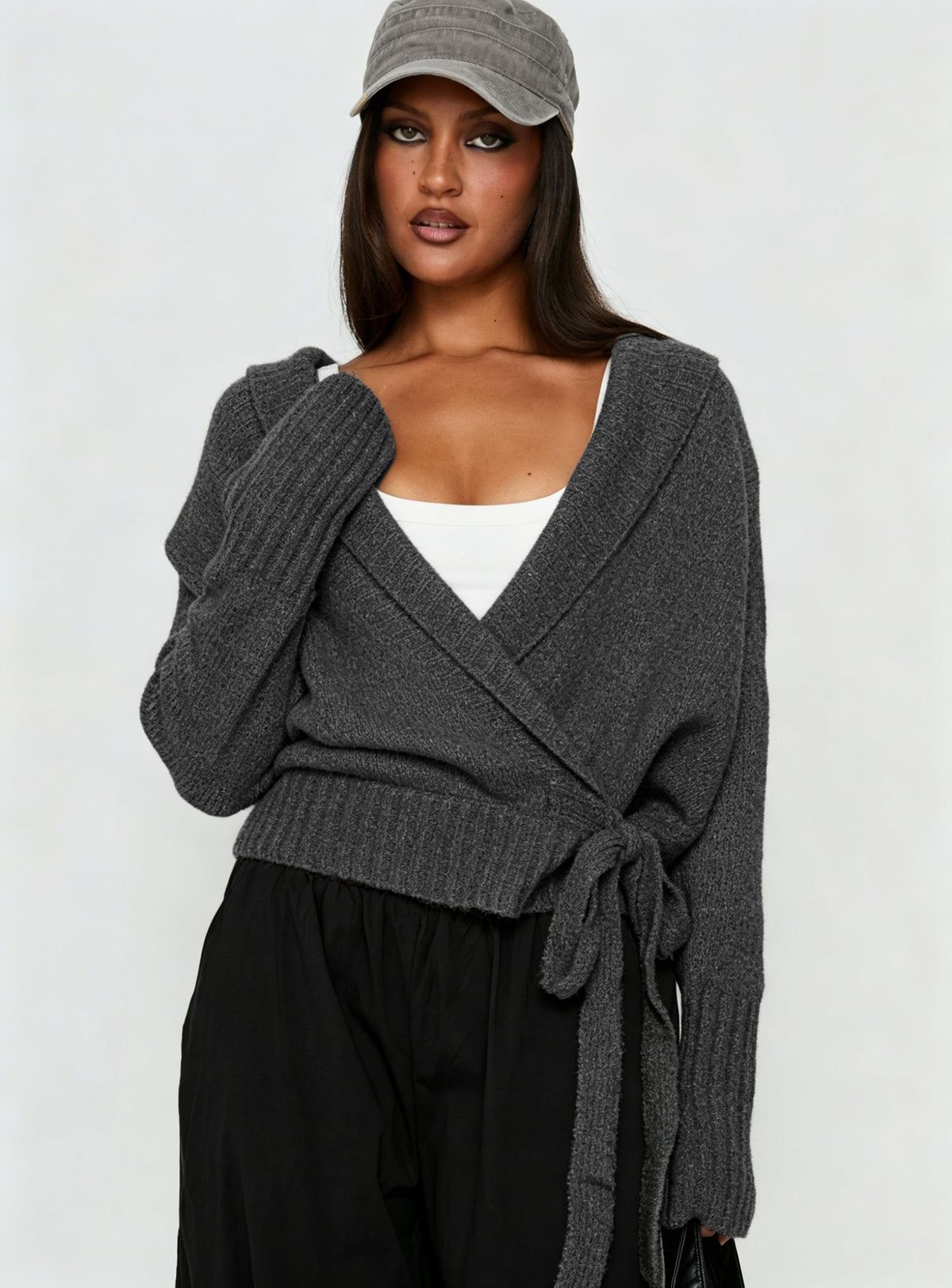 Women's Fuzzy Wrap Cardigan Tie Waist Long Sleeve Sweater