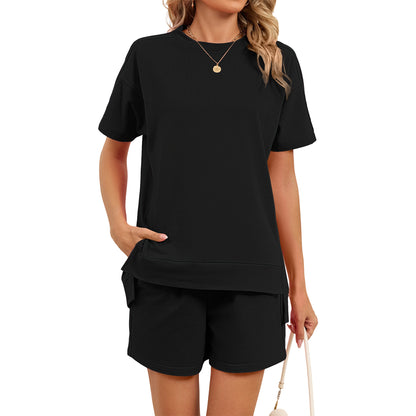 Casual Pocket Tee and Drawstring Shorts Lounge Set