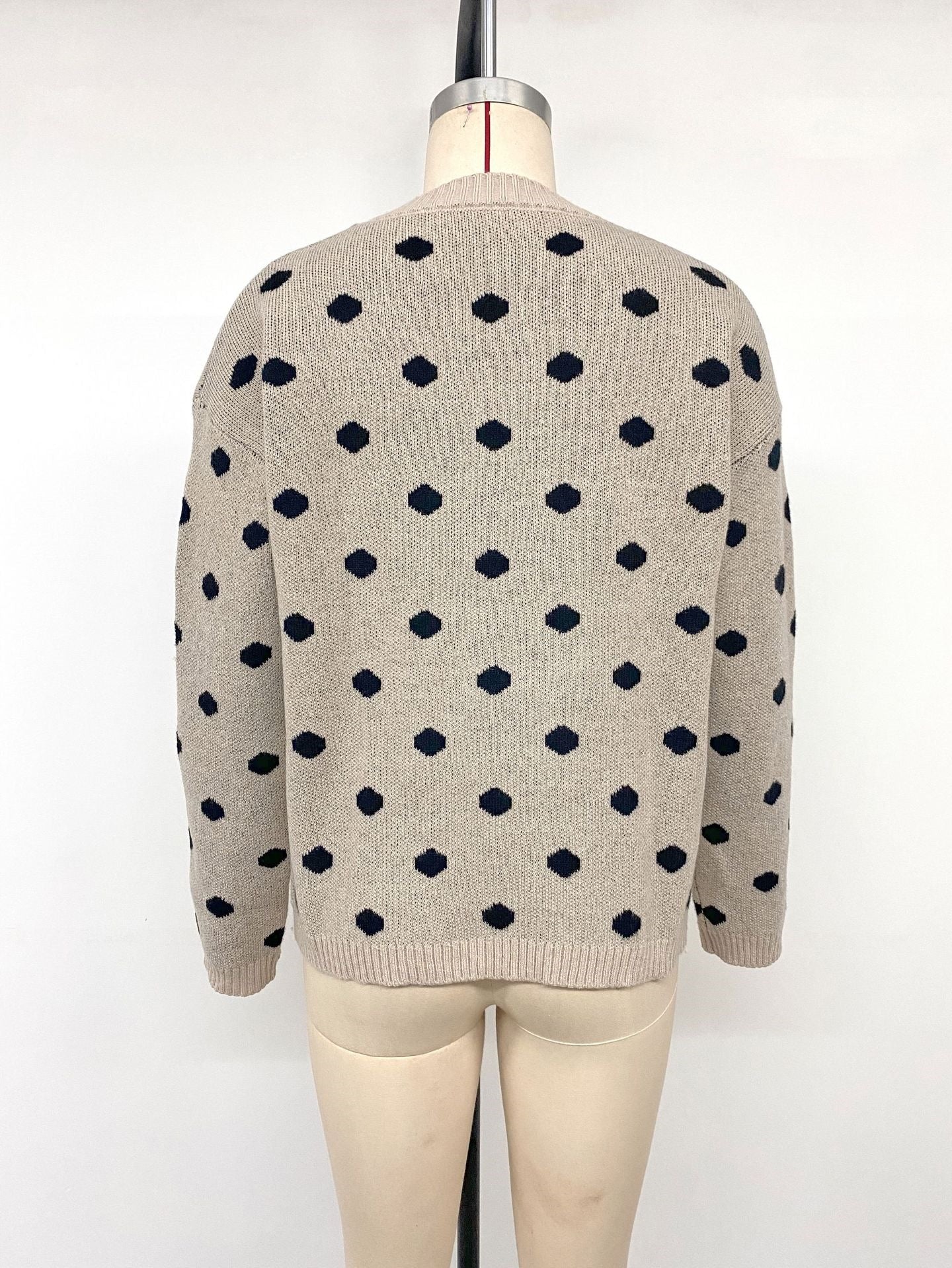 Women's Oversized Polka Dot Crew Neck Knit Sweater