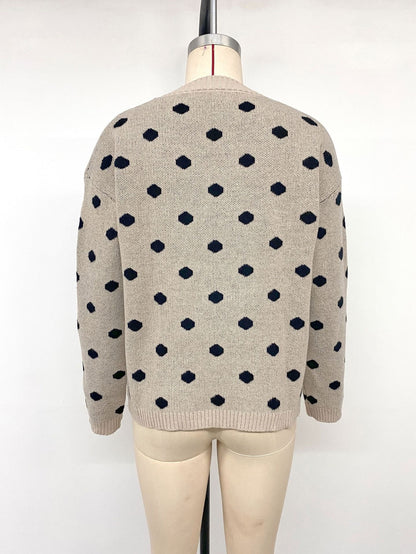Women's Oversized Polka Dot Crew Neck Knit Sweater