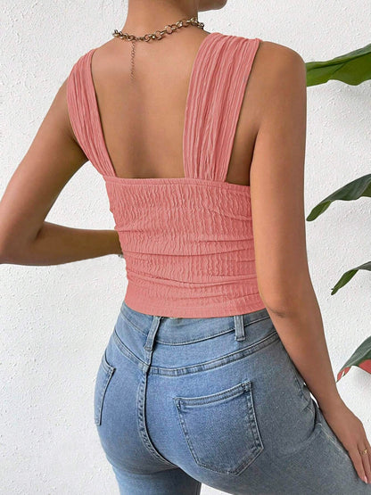 Square Neck Sleeveless Smocked Crop Tank Top