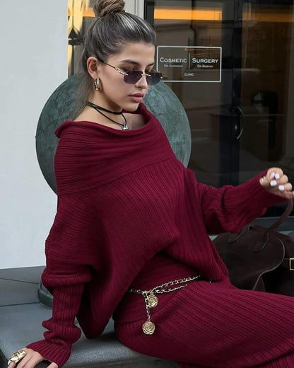 Off Shoulder Knit Sweater & Maxi Skirt Two Piece Set