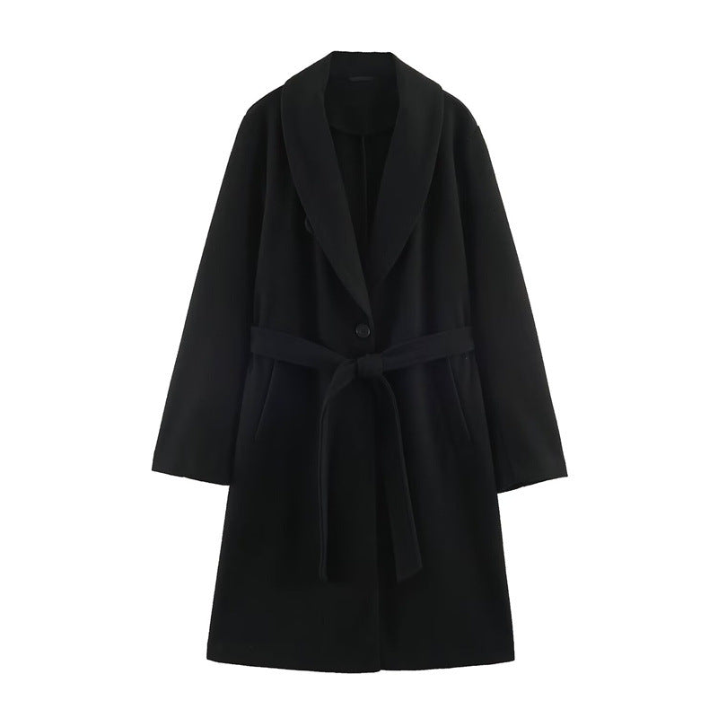 Women's Belted Long Coat Oversized Notched Lapel Trench