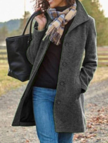 Women's Wool Blend Single Breasted Mid-Length Winter Coat