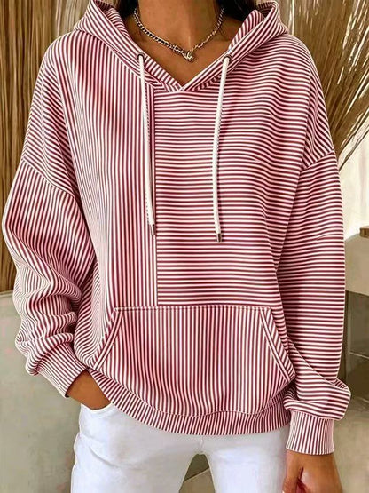 Women's Oversized Striped Patchwork Hoodie Pullover