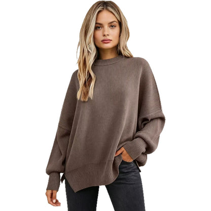 Women's Oversized Batwing Sweater Side Slit Pullover