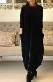 Women's Scarf Neck Velvet Maxi Dress Long Sleeve Pockets