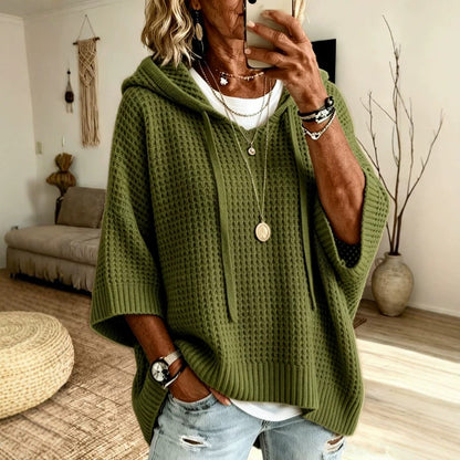 Oversized Hooded Textured Knit Pullover Sweater