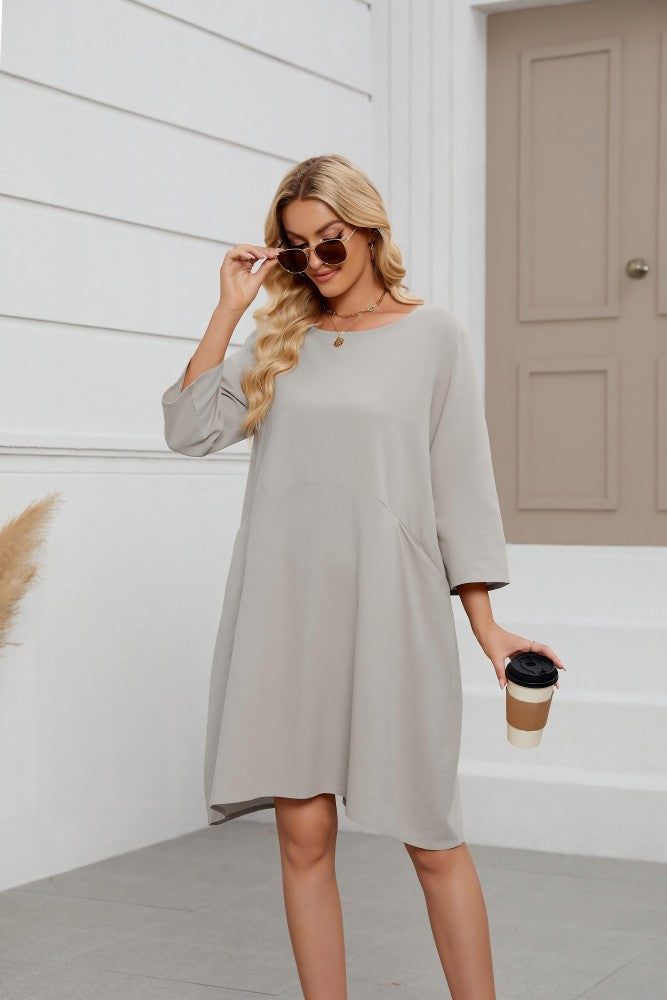 Women's Cotton Linen A-Line Midi Dress Casual with Pockets