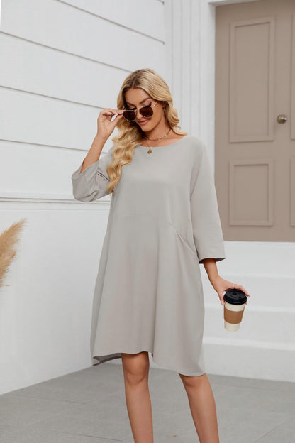 Women's Cotton Linen A-Line Midi Dress Casual with Pockets