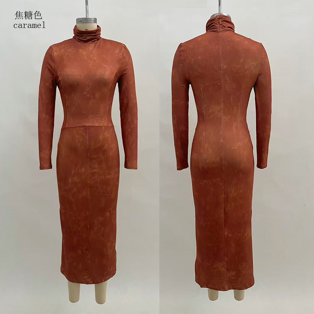 Mock Neck Long Sleeve Bodycon Midi Dress