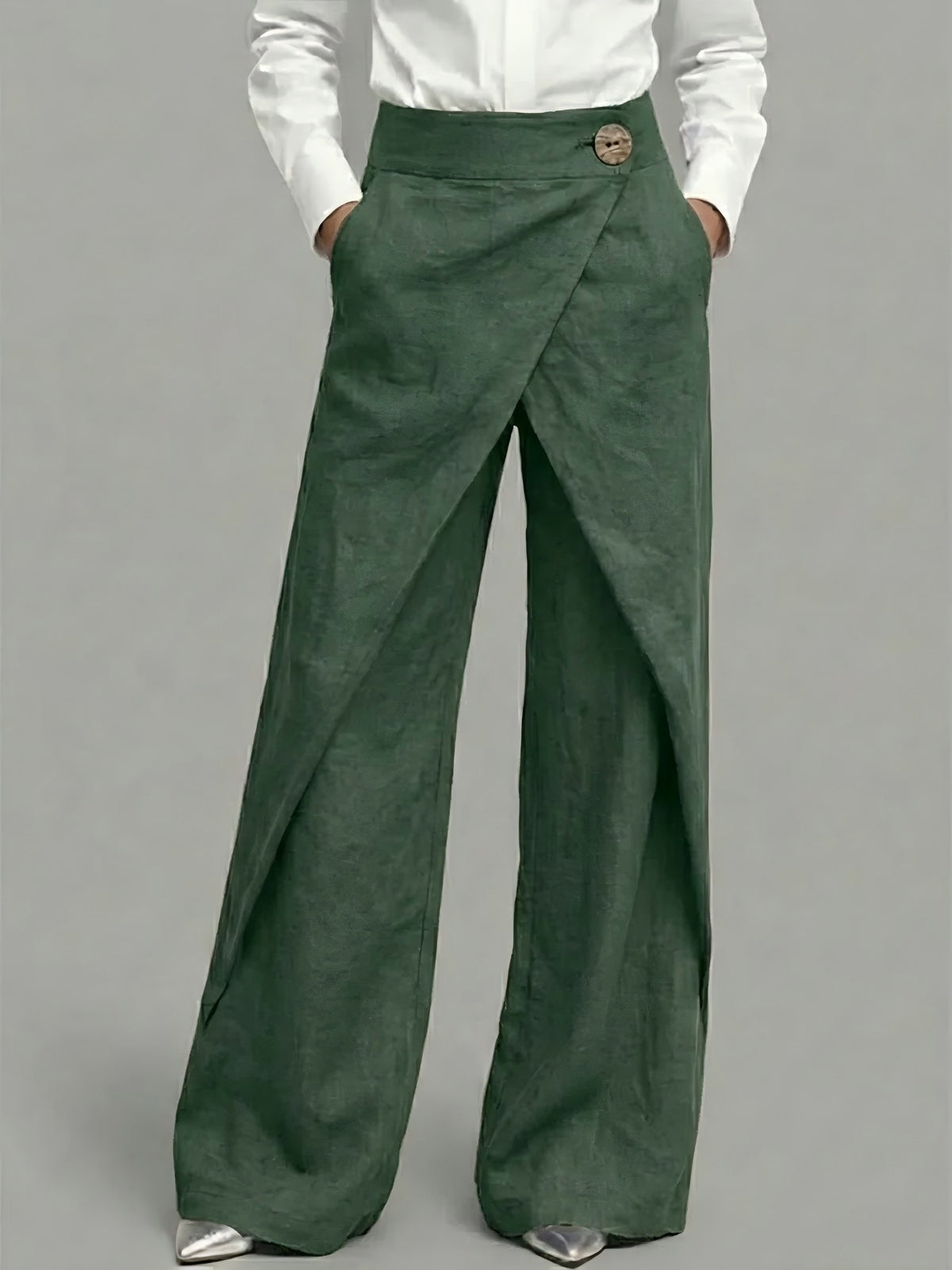 Women's Linen High Waist Wide Leg Palazzo Pants Vintage