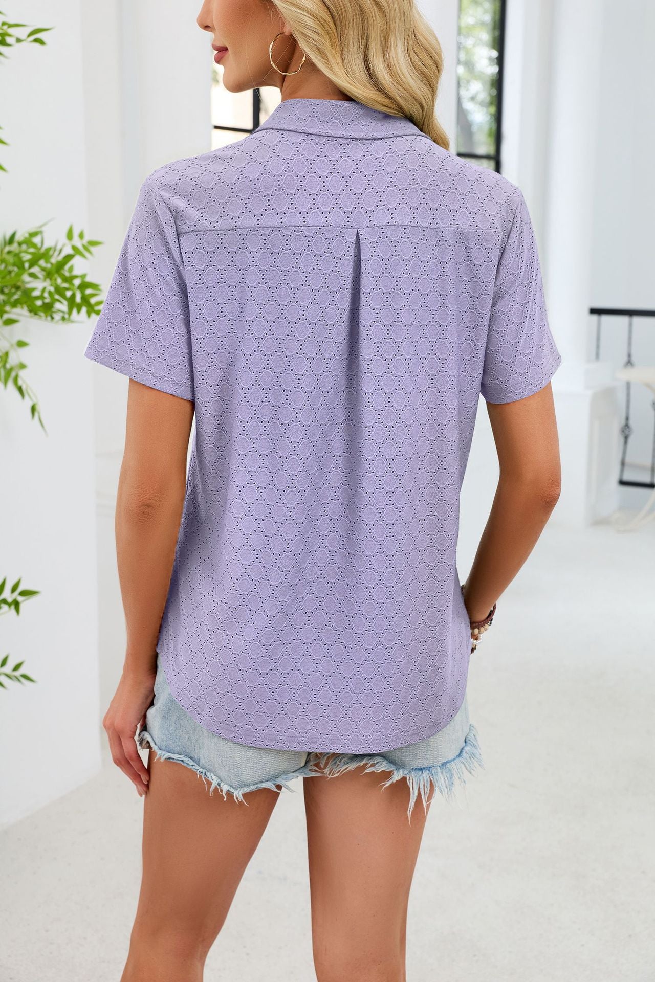 V Neck Polo Shirt Textured Knit Pocket Casual Top