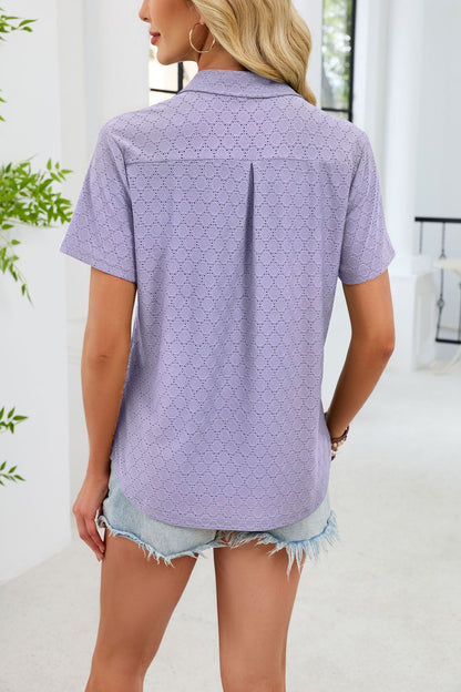 V Neck Polo Shirt Textured Knit Pocket Casual Top