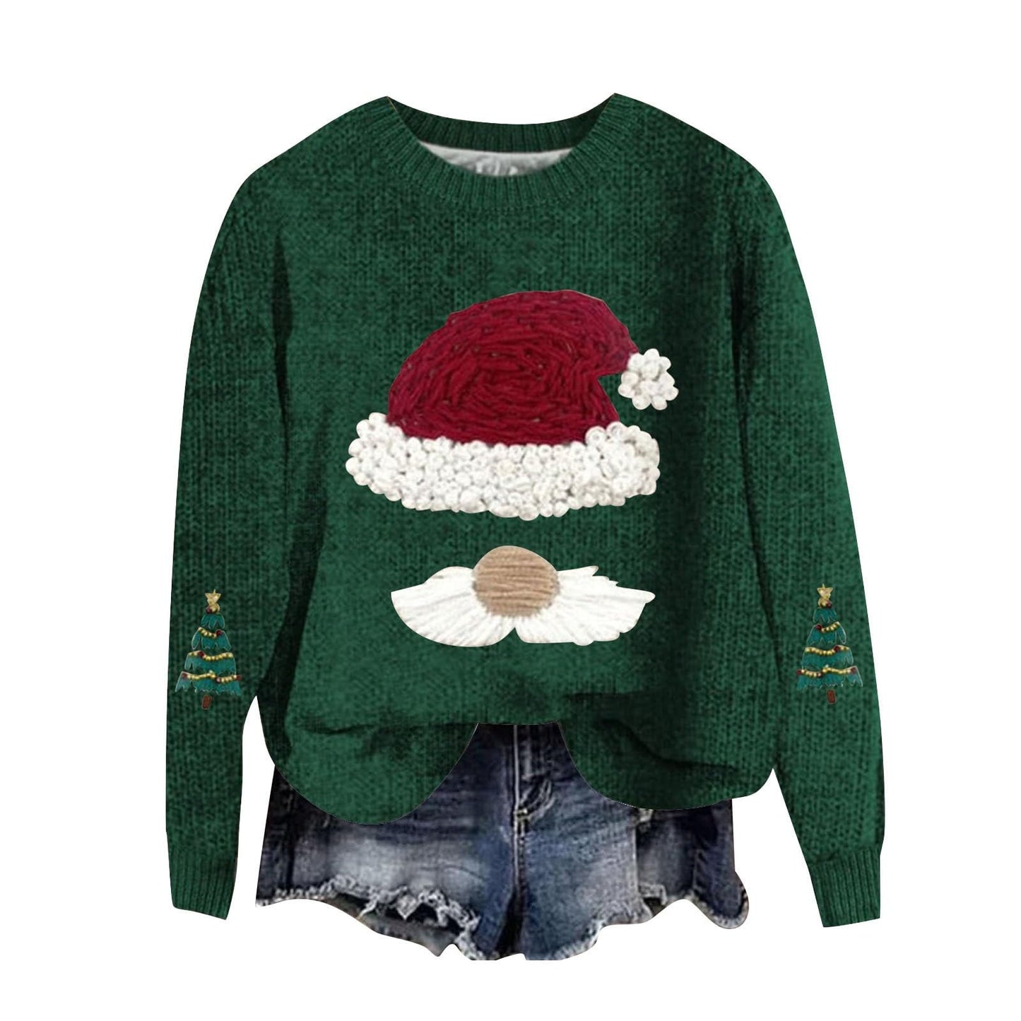Women's Oversized Christmas Sweater Santa Crew Neck Knit