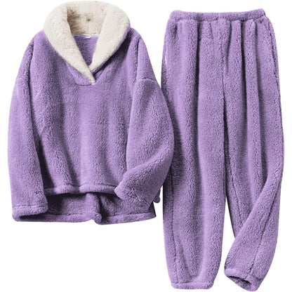 Women's Fuzzy Sherpa Pajama Set Winter Thick Lounge Wear