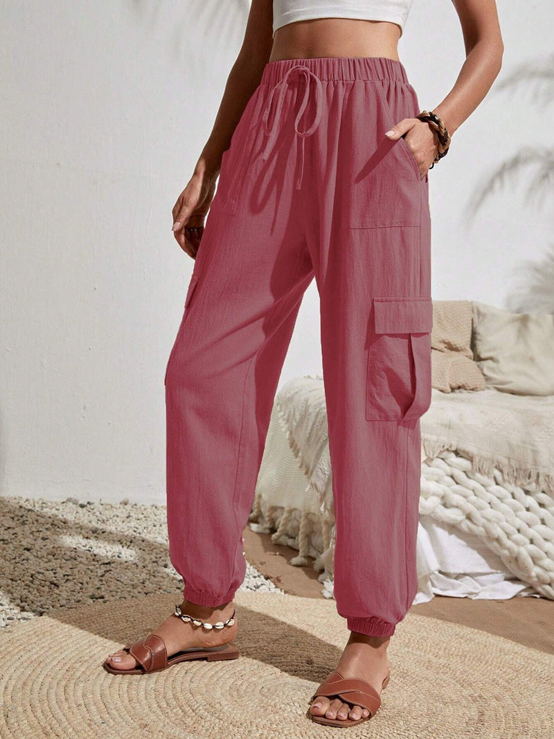 Spring/Summer Solid Color Pocket Casual Work Pants