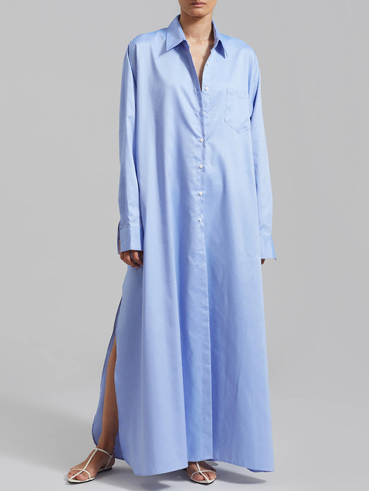 Cotton Maxi Shirt Dress Long Sleeve Collared Slit