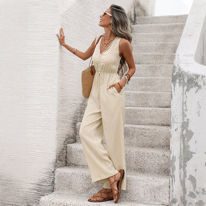 Sleeveless Wide Leg Jumpsuit Textured Summer Outfit