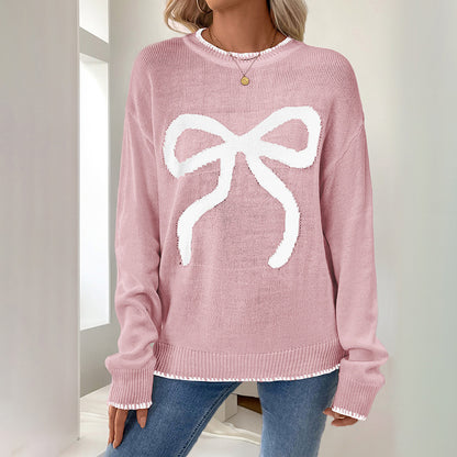 Christmas Bow Knit Sweater Oversized Holiday Pullover