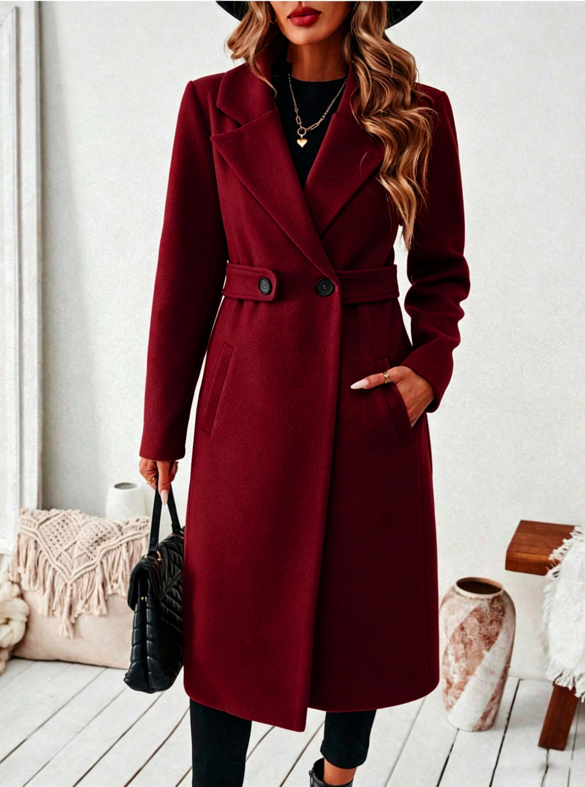 Women's Classic Double Breasted Long Winter Coat
