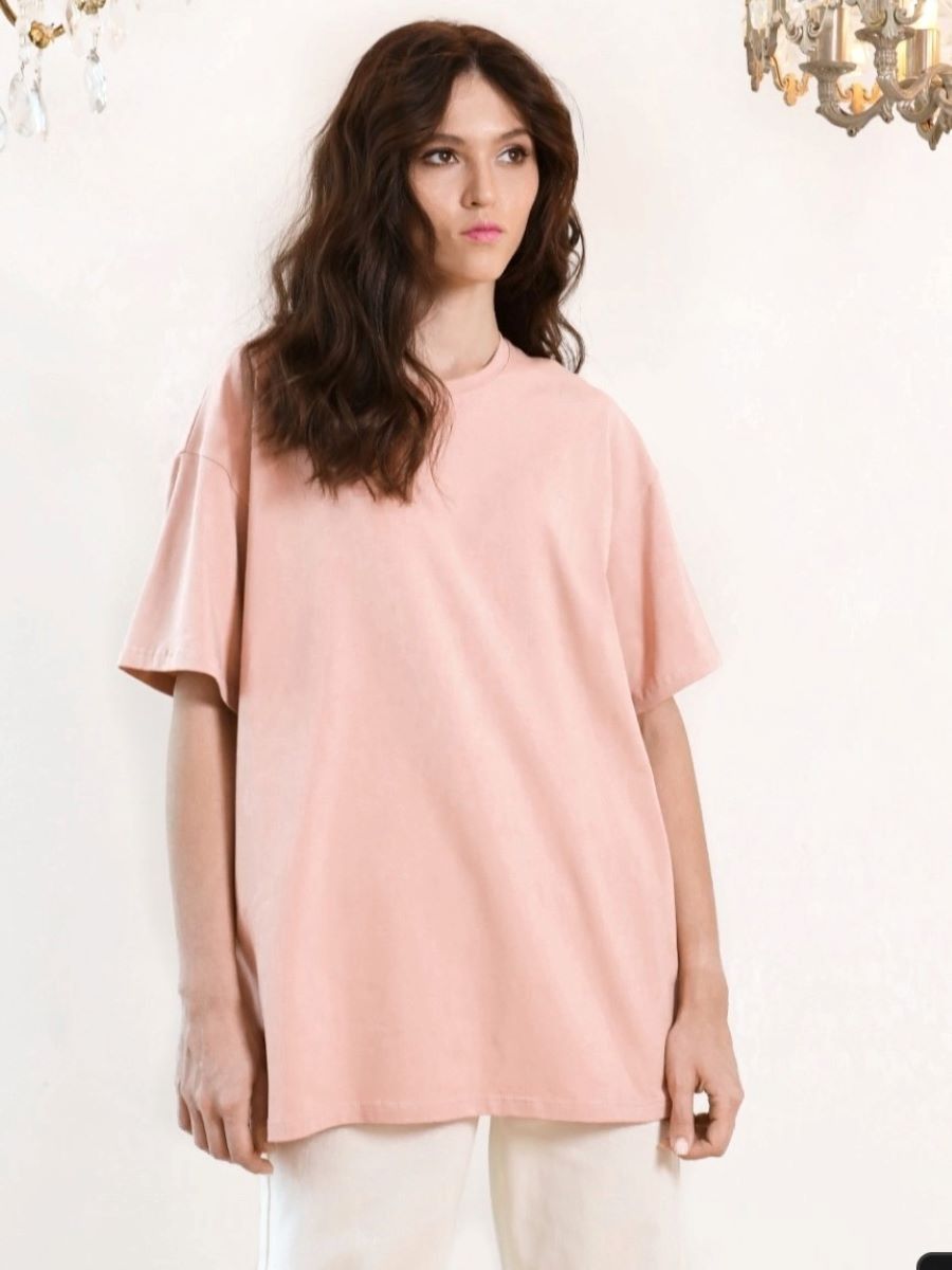 Solid Cotton T Shirt Loose Fit Crewneck Casual Top