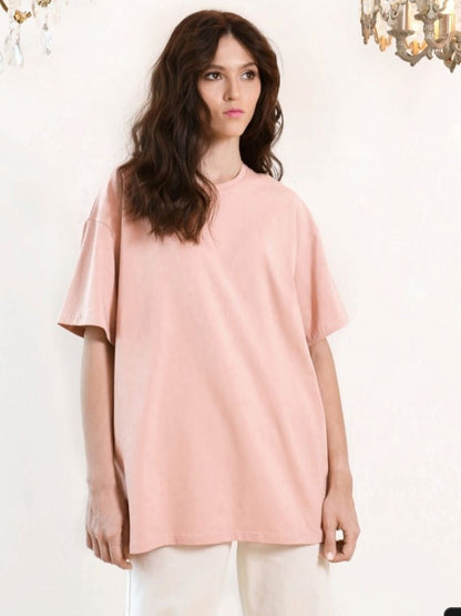 Solid Cotton T Shirt Loose Fit Crewneck Casual Top