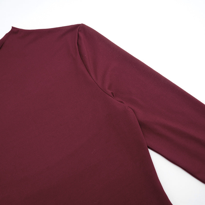 Long Sleeve Crew Neck Bodycon Mini Dress Satin Panel