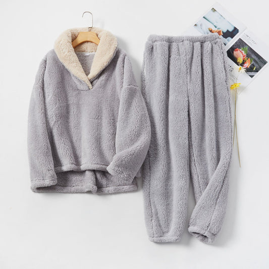 Women's Fuzzy Sherpa Pajama Set Winter Thick Lounge Wear