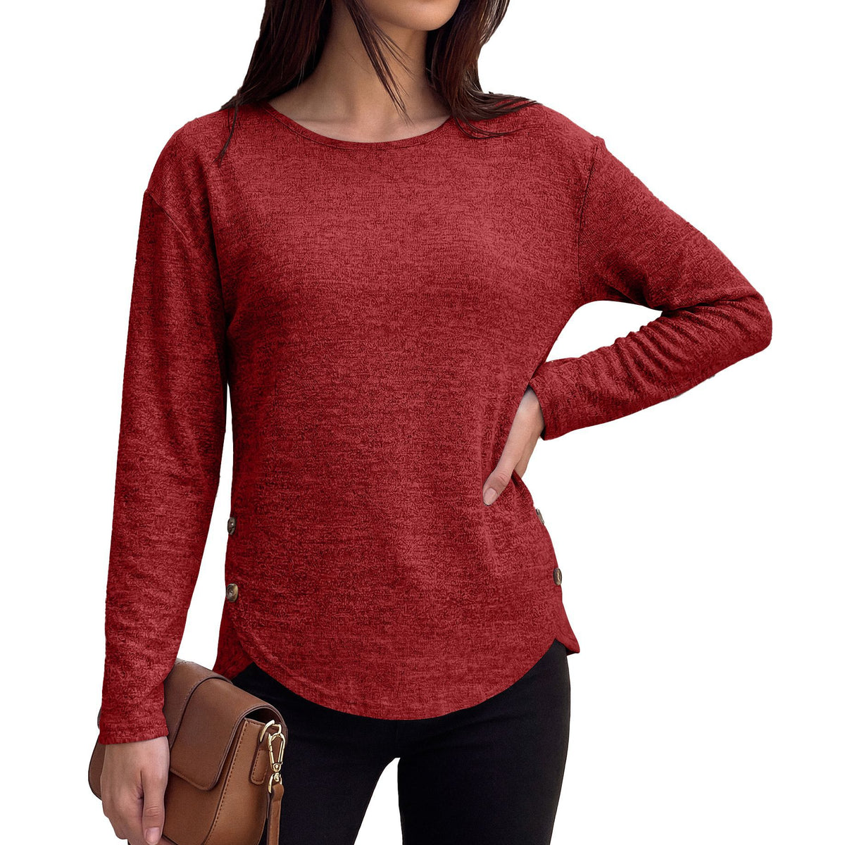 Women's Oversized Side Button Long Sleeve Tunic Top