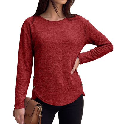 Women's Oversized Side Button Long Sleeve Tunic Top