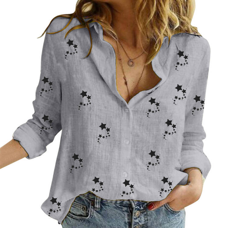 Women's Star Print Button Down Long Sleeve Shirt