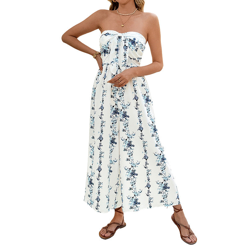 Floral Strapless Wide Leg Jumpsuit Resort Outfit