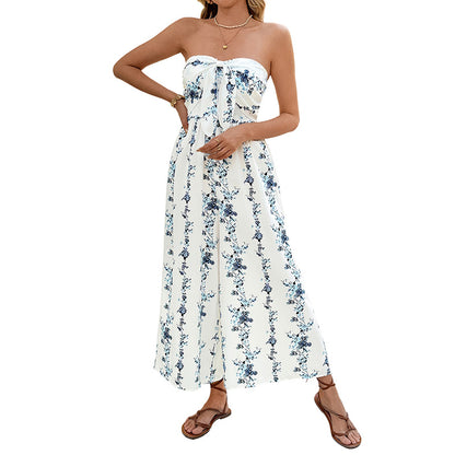 Floral Strapless Wide Leg Jumpsuit Resort Outfit