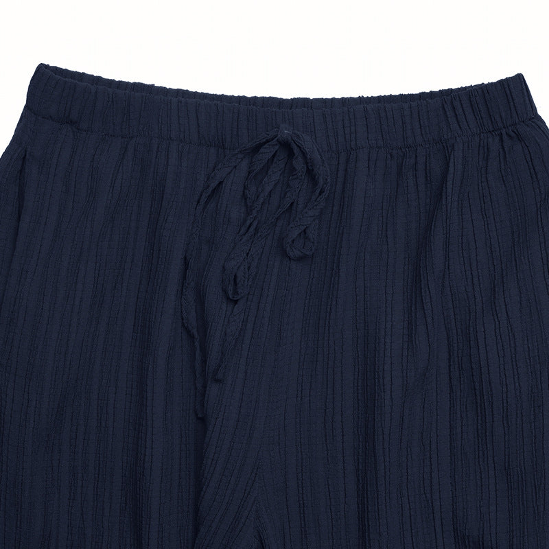 Navy Strapless Ruffle Top & Wide Leg Pants Two Piece Set