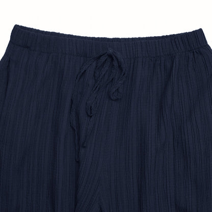 Navy Strapless Ruffle Top & Wide Leg Pants Two Piece Set