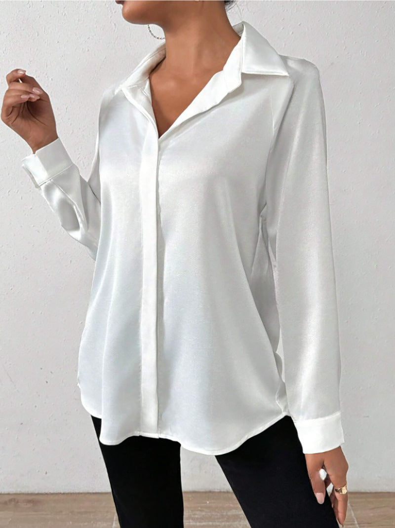 Women's Satin Long Sleeve Button Down Blouse