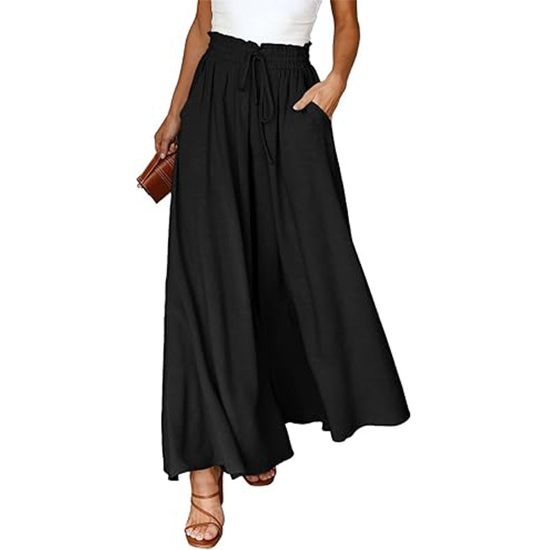 High-Waist Wide-Leg Palazzo Pants – Cotton-Linen Blend with Pockets