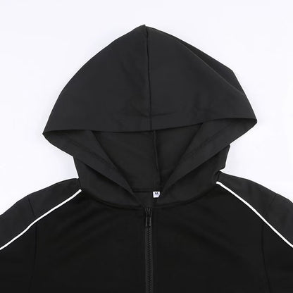 Women Hooded Cut Out Bodysuit Long Sleeve Streetwear