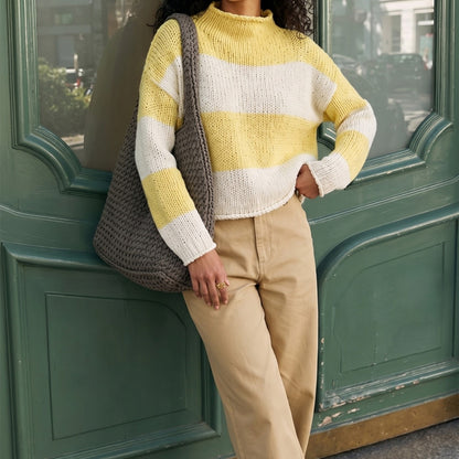 Women's Striped Oversized Chunky Crew Neck Sweater