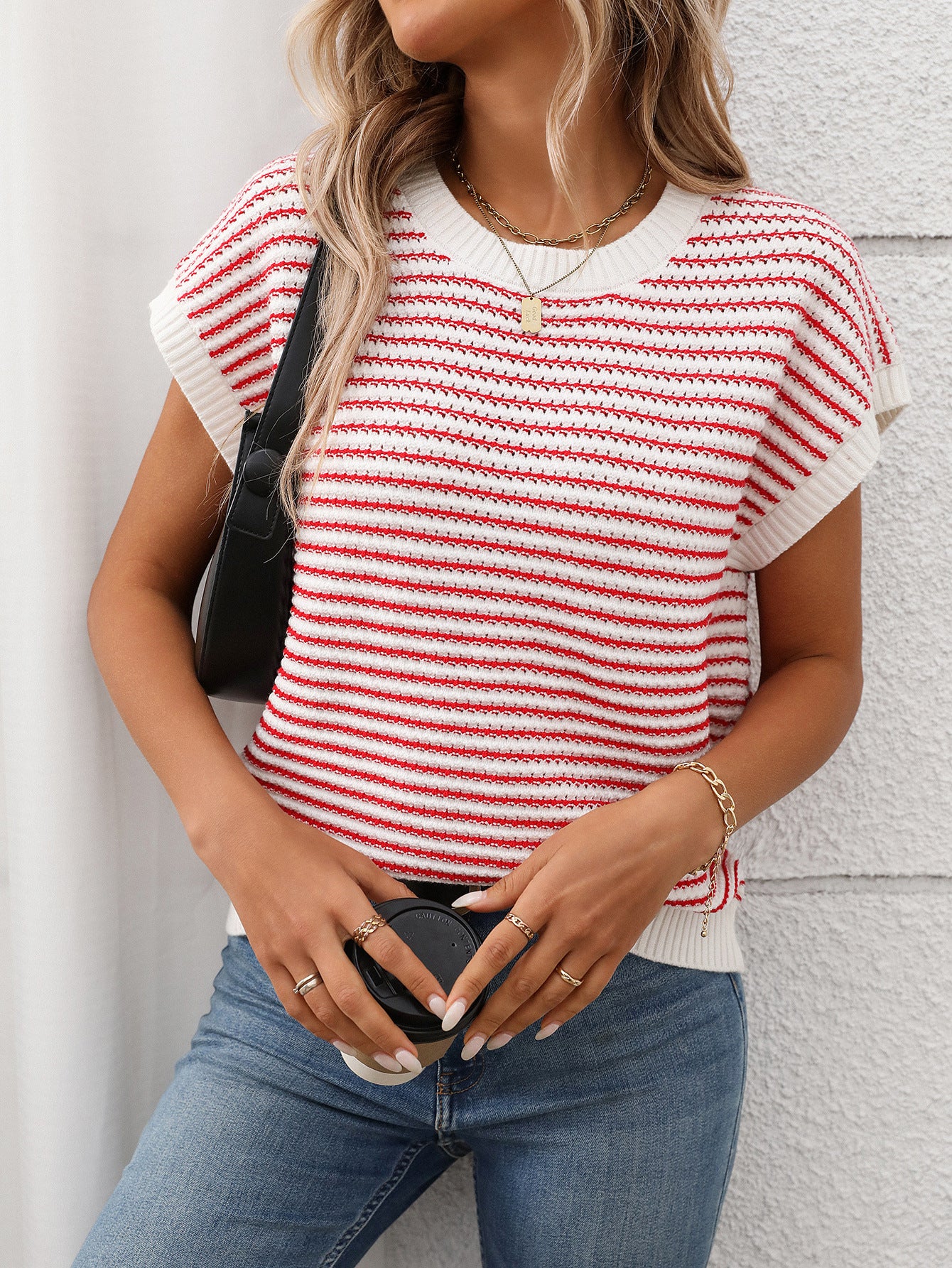 Crew Neck Striped Knit Sweater