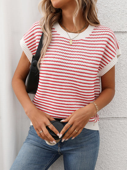 Crew Neck Striped Knit Sweater