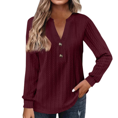 Women's Long Sleeve V Neck Button Front Casual Tunic Top