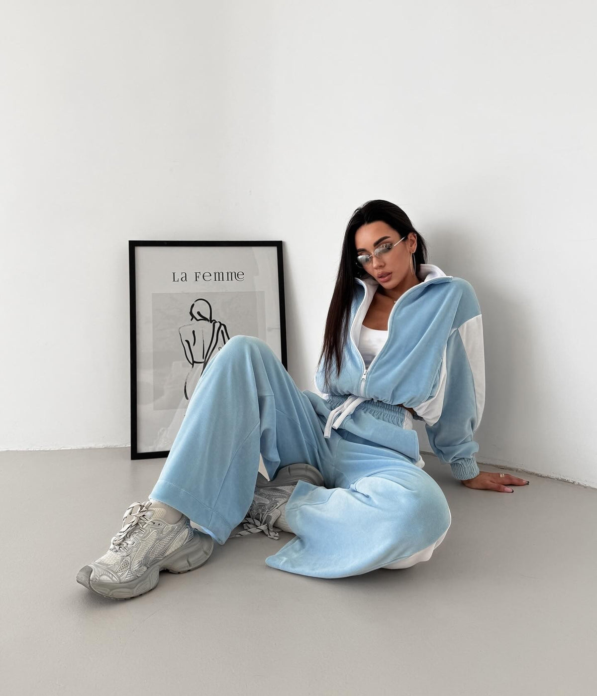 Velvet Tracksuit Color Block Zip Jacket Pants Set