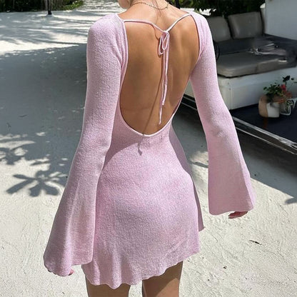 Ribbed Knit Long Sleeve Sweater Dress Slim Fit Mini Dress