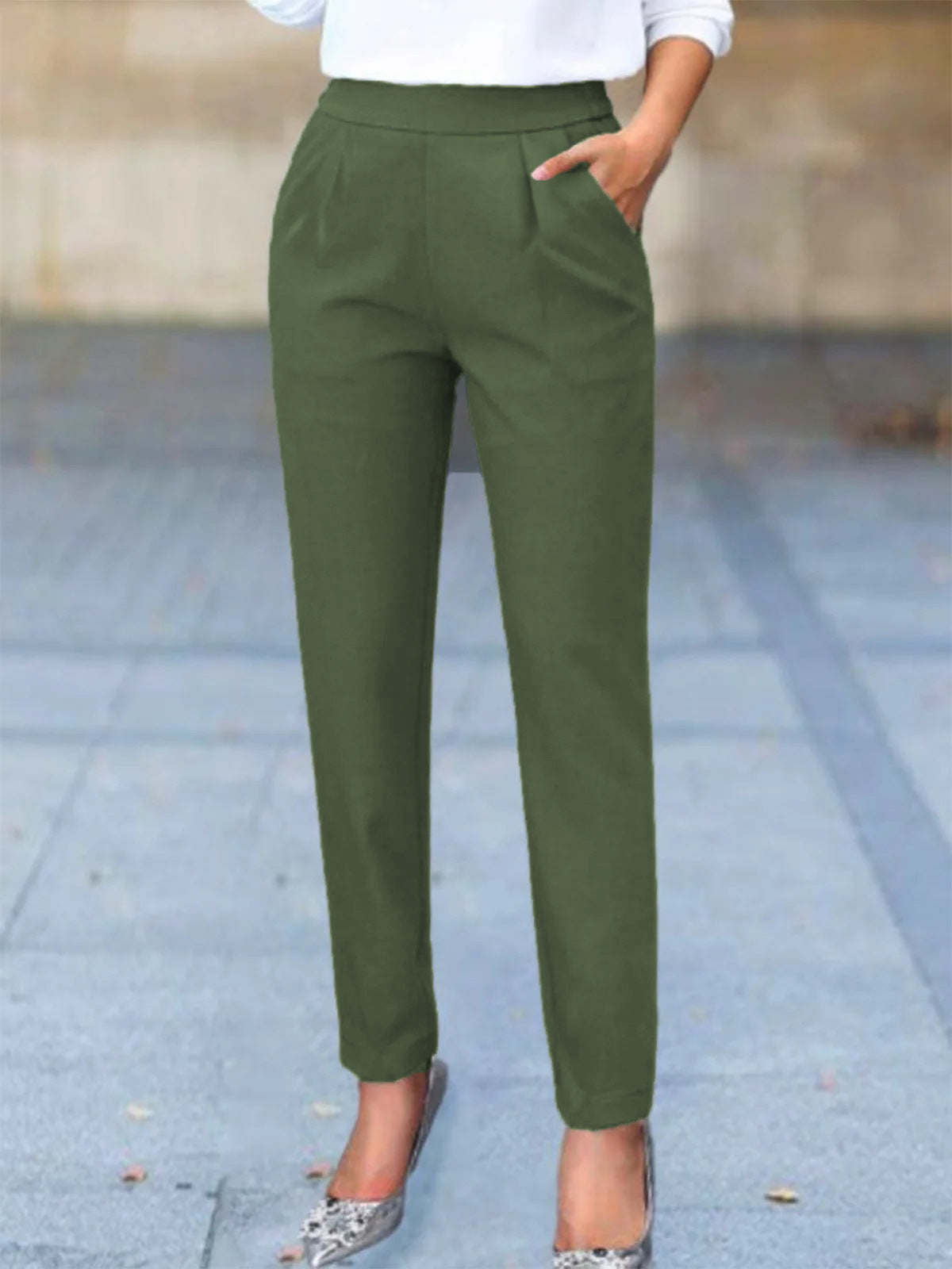 Women's Slim Fit Ankle Length Dress Pants with Pockets