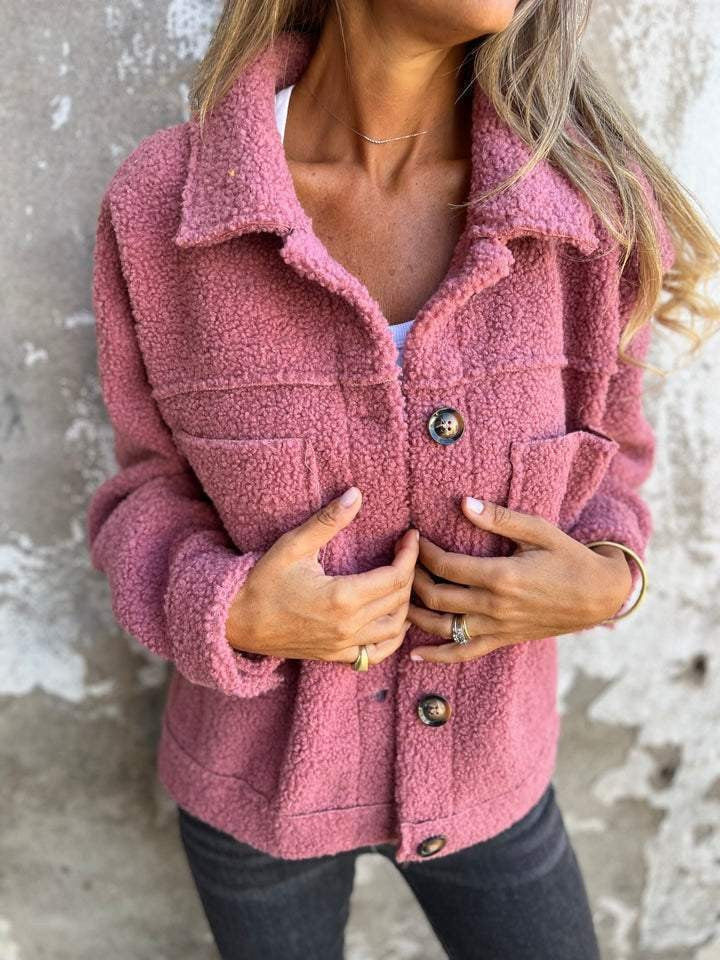 Teddy Fleece Button Front Collared Sherpa Jacket