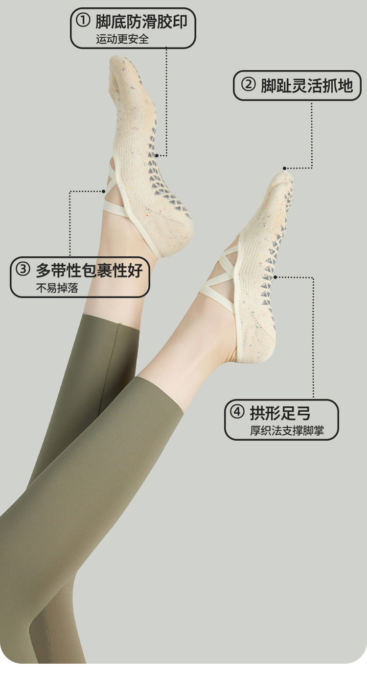 Non Slip Yoga Toe Socks Women Grip Pilates Straps Cotton